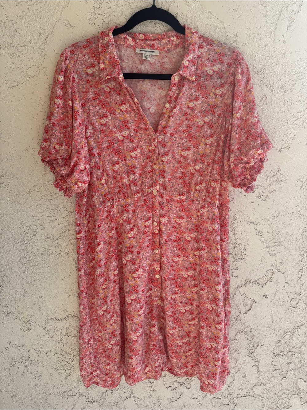 American Eagle Outfitters Pink Floral Button-Front Mini Dress size XL